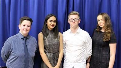 Joe Caldwell, Meena Das-Gupta, Ben Onslow and Hannah Kearns from the Sixth Form.