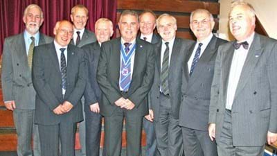 All the President's men... Those members of the 'Class of 56' that attended the Dinner were (left to right) Geoff Coley, Trevor Bradley, Richard Wood, Allan Elcock, Association President Keith Bowkett, Ray Evans, Andrew Ives, Ray Steadman and Roger Thomas. Steve ('Sam') Wood, another member of that class, was unable to attend the Dinner because of another commitment, but he did arrive later – sadly not in time for this photograph, though.