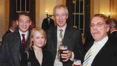 Ben Brookes and Elspeth Ransom with serving teachers Gary Keany and Ray Peacock.