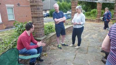 President Stephen Wyer and his wife, Helen, getting the low-down from Joel Douglas.